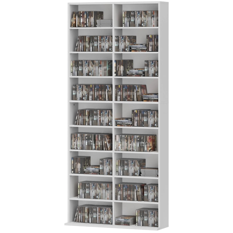 Scaffale multimediale 78.5x24x175 cm con ripiani regolabili in legno bianco