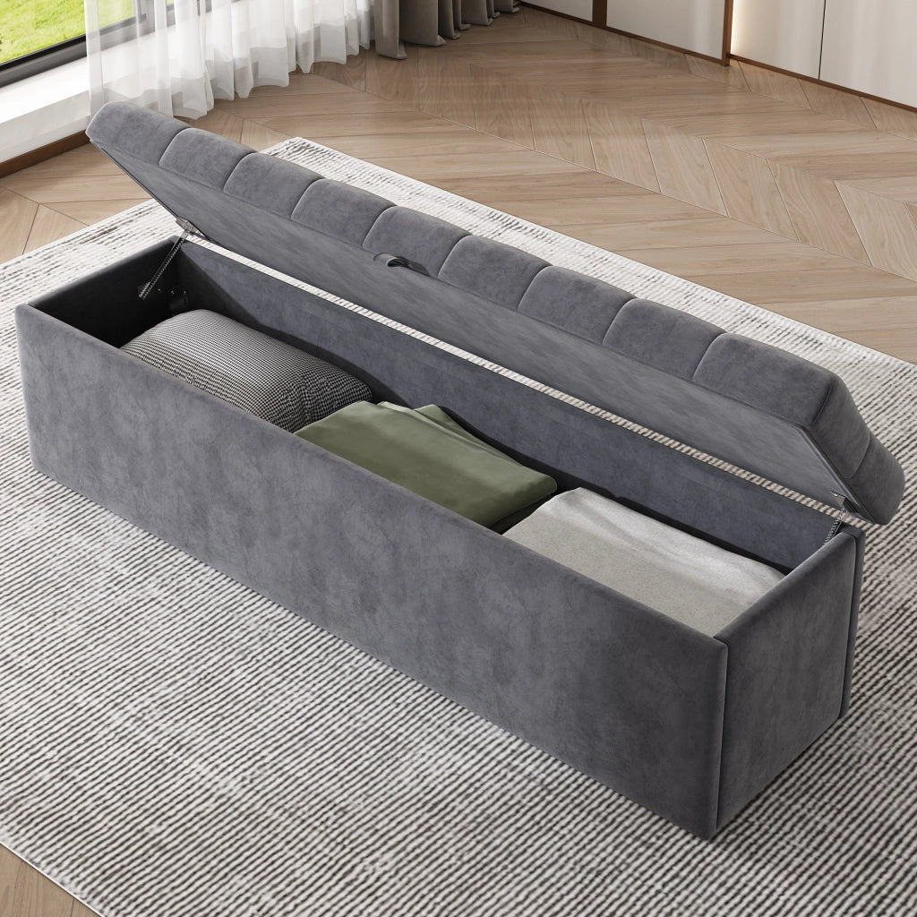 Panca contenitore fondo letto 138x41x42 cm con contenitore in velluto grigio