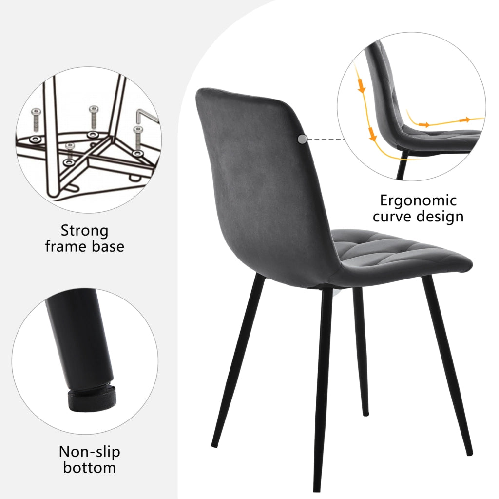Set 4 sedie da pranzo in velluto grigio con gambe in metallo; schienale imbottito