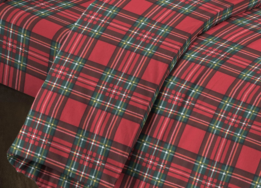 Sacco Copripiumino Piumone Letto In 100% Cotone Made Italy Vari Disegni RP - 1 Piazza - Kilt Rosso