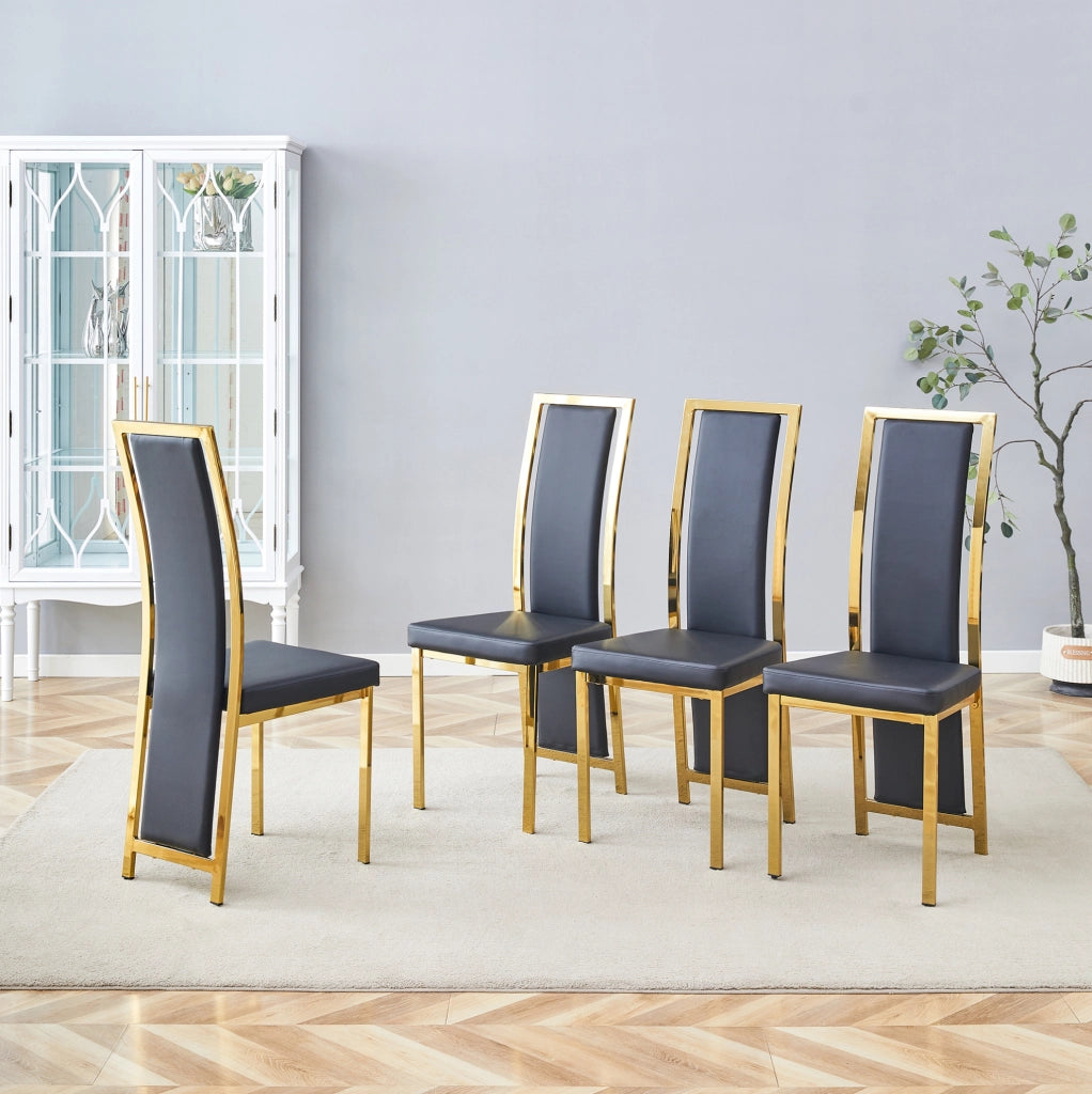 Set di 4 sedie da pranzo 44x42,7x109 cm metallo dorato e similpelle nera