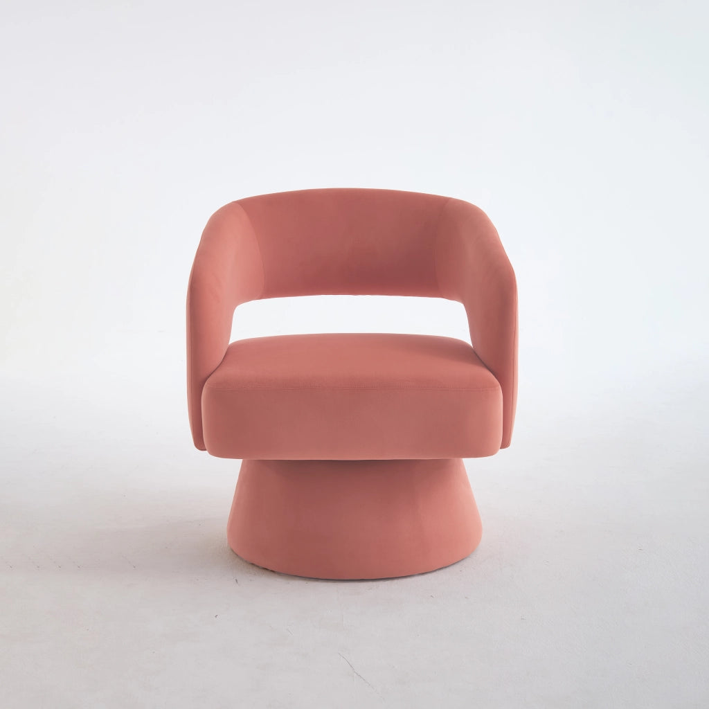 Poltrona girevole con seduta imbottita e schienale ergonomico in chenille e legno - rosa