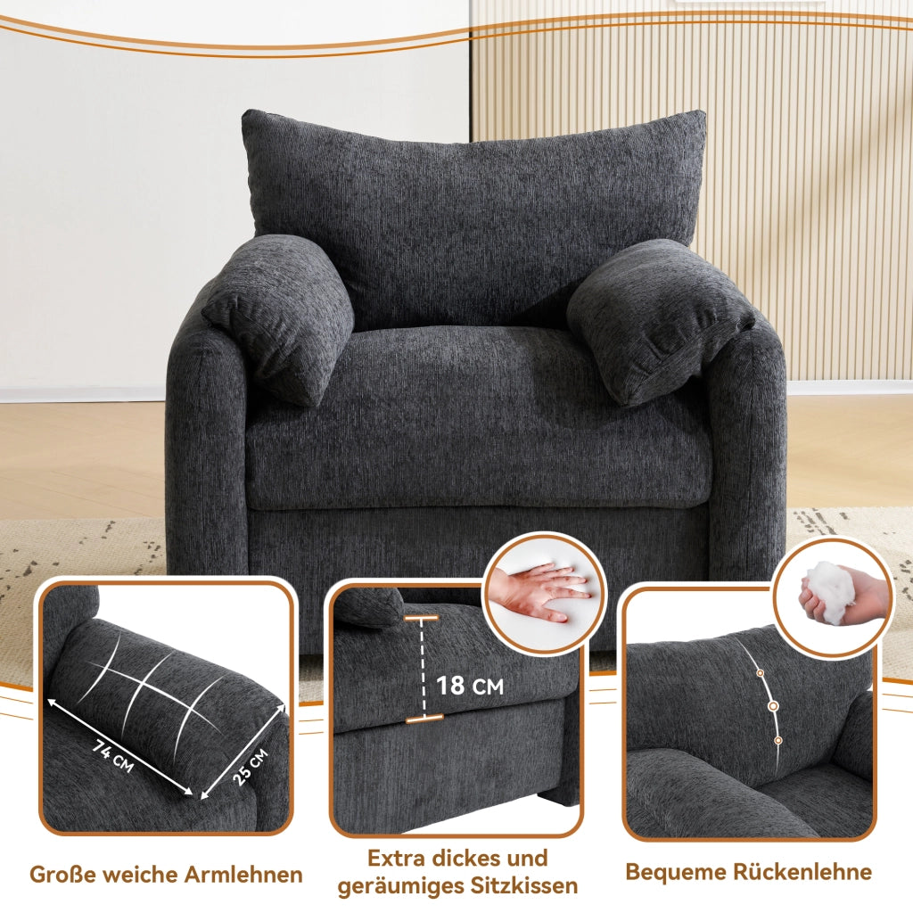 Poltrona in chenille grigia 96x82x84 cm con imbottitura ad alta elasticità