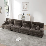 Divano angolare modulare 4 posti in tessuto vintage chenille marrone con seduta profonda per soggiorno, appartamento o ufficio
