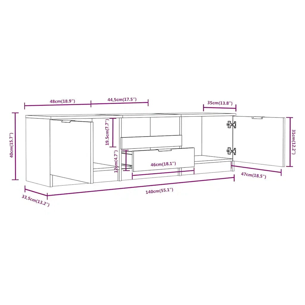Mobile TV Rovere Fumo 140x35x40 cm in Legno Ingegnerizzato