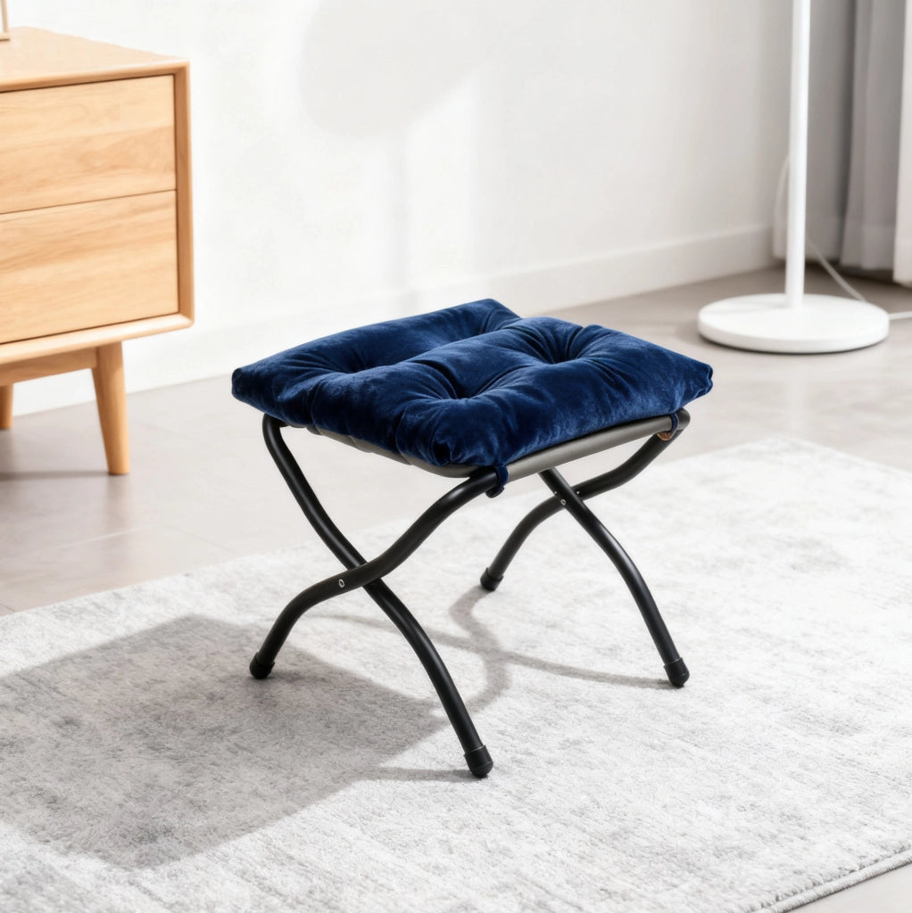 Poltrona relax con poggiapiedi blu scuro con supporto ergonomico e tasca laterale
