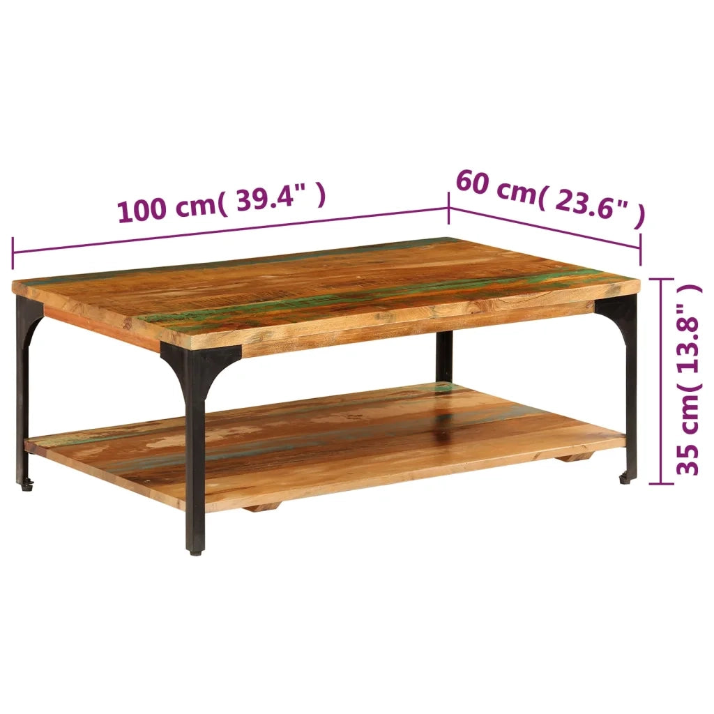 Tavolino da salotto | Tavolino da caff¨¨ | Tavolino da Soggiorno con Mensola 100x60x35 cm Massello di Recupero