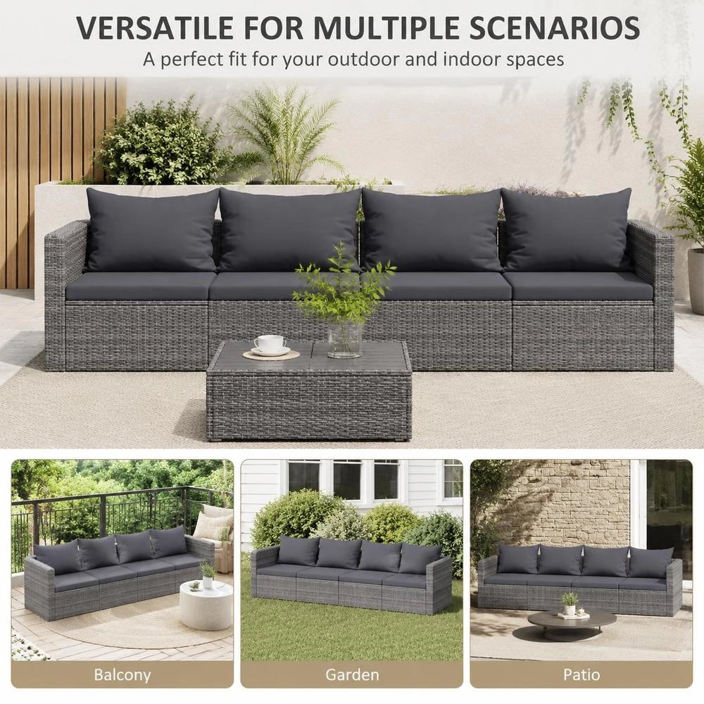 4-piece Garden Sofa Set With Cushions, Grey Poly Rattan