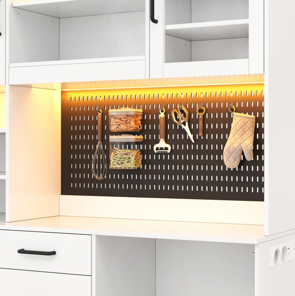 Mobile da cucina con 5 cassetti; LED RGB e prese integrate; MDF bianco