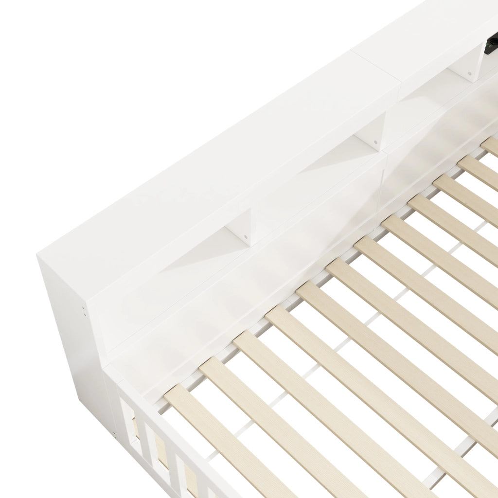 Letto divano 140×200 cm 2 posti con vani laterali; prese USB e barriera estraibile; senza materasso; bianco