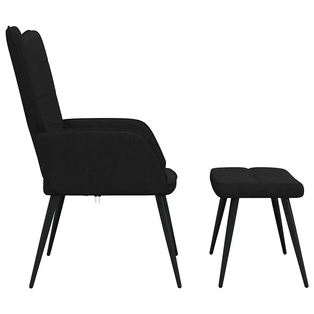 Poltrona | Sedia Relax con Sgabello Nero in Tessuto