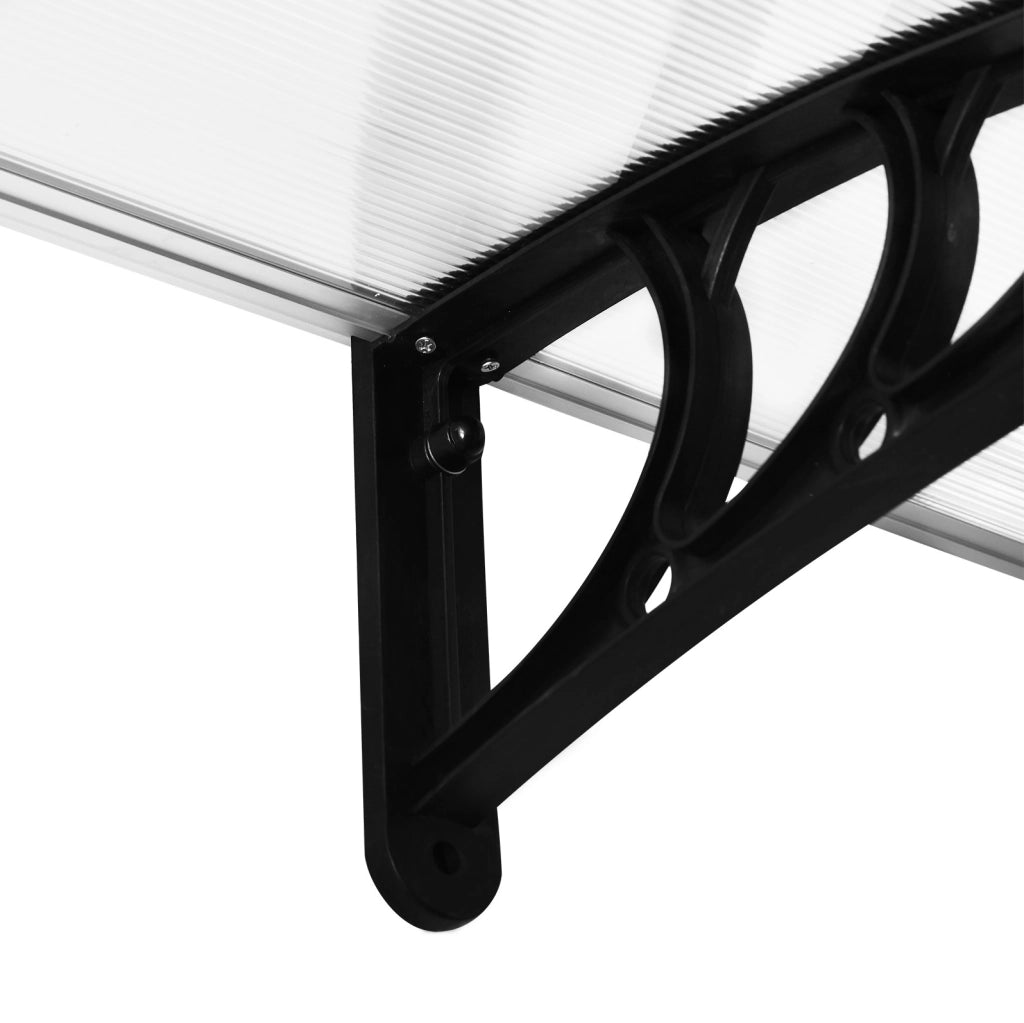 Pensilina per Porta 75x195x23 cm in Policarbonato Trasparente con Struttura in Alluminio, Protezione da Sole e Pioggia