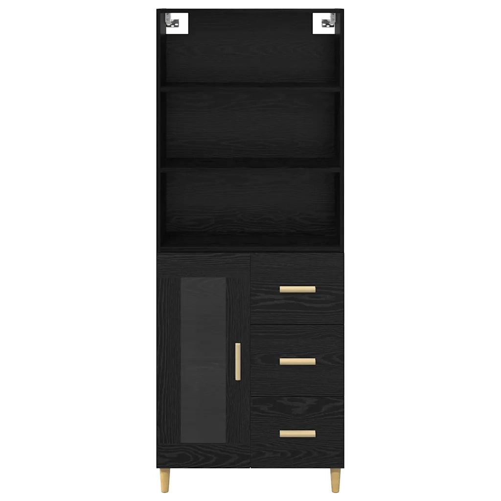 Credenza | Madia | Buffet da pranzo | Armadio da pranzo Rovere Nero 69,5 x 32,5 x 180 cm Legno multistrato