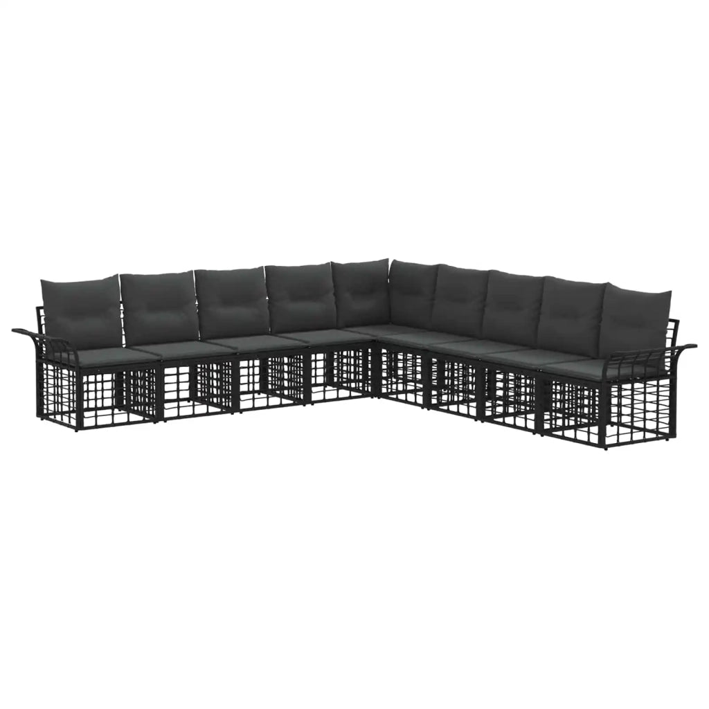 Set di divani da esterno 9 pz Nero e Grigio scuro Poliestere 3437703