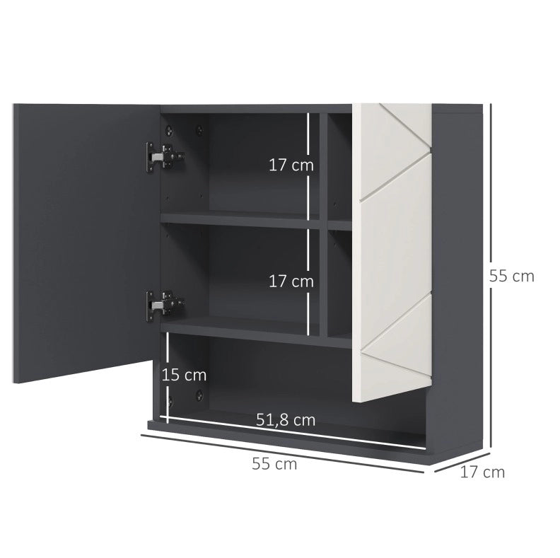 Mobile pensile da bagno con specchio e ripiani regolabili; 55 x 17 x 55 cm; grigio