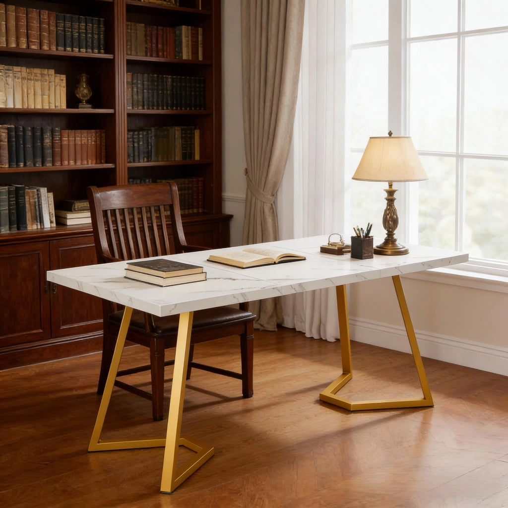 SCRIVANIA Moderna Bianco e Oro in Metallo e Legno