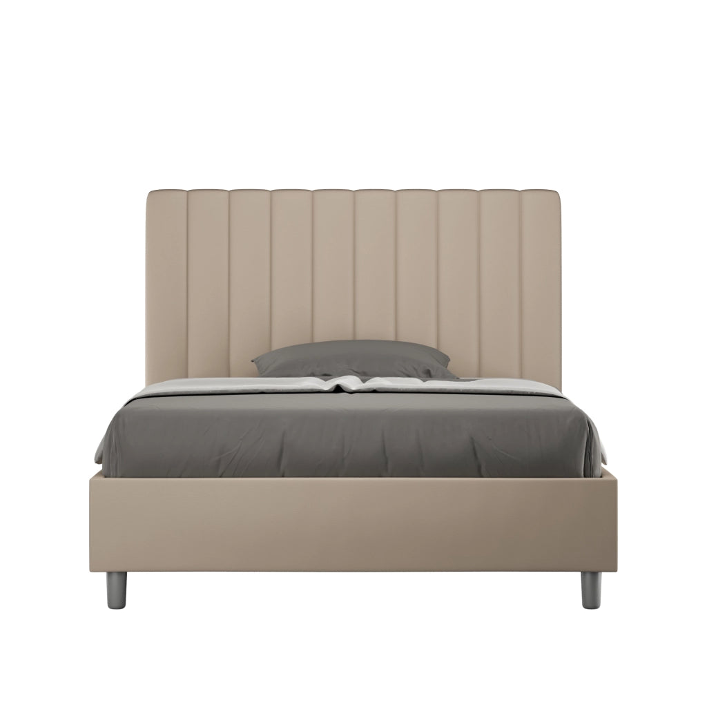 BS COM Letto una piazza e mezza con rete imbottito 120x210 similpelle tortora