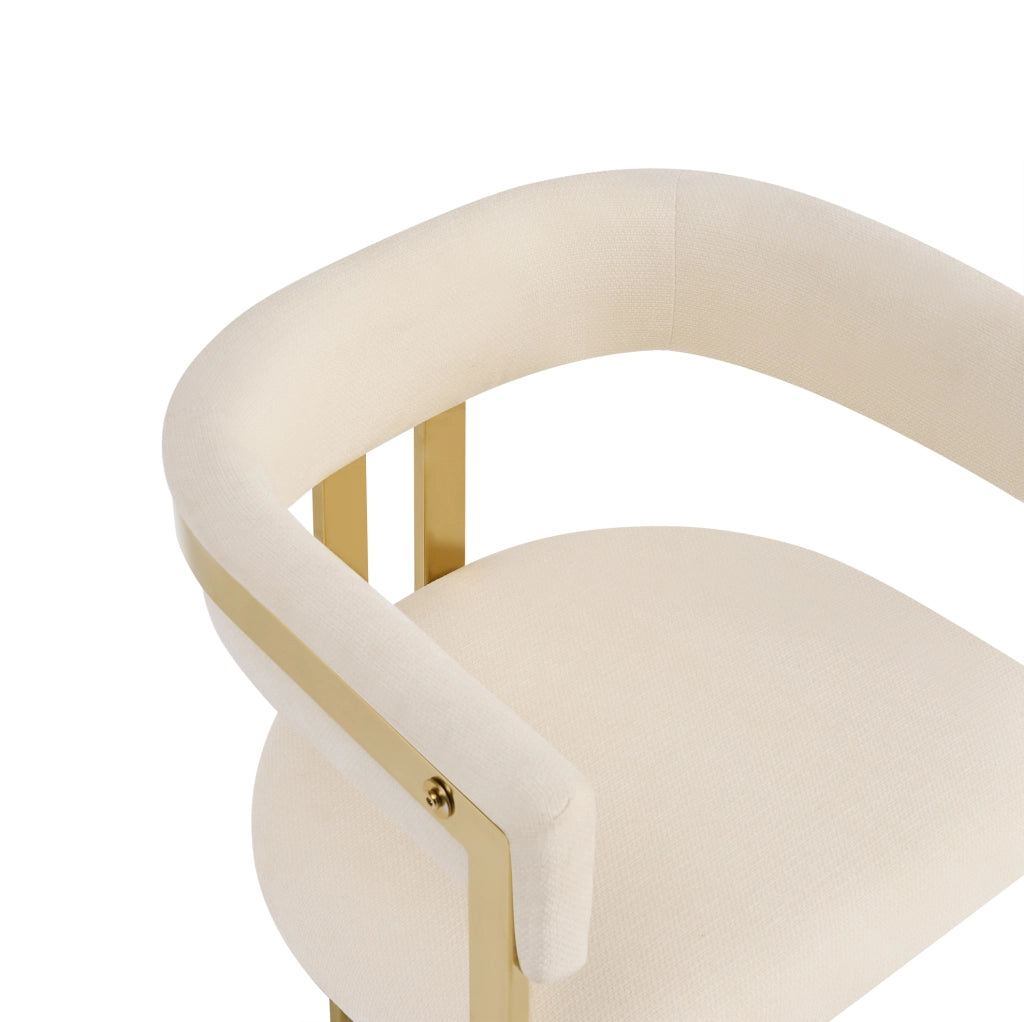 Set di 6 sedie da pranzo in tessuto chenille beige con struttura in metallo dorato