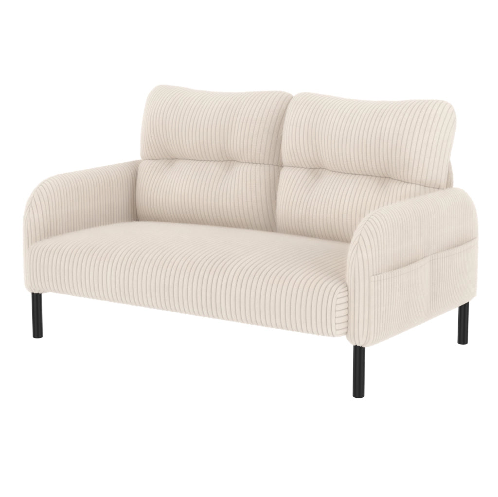 Divano 2 posti 120x75x79 cm in velluto a coste beige con tasca laterale