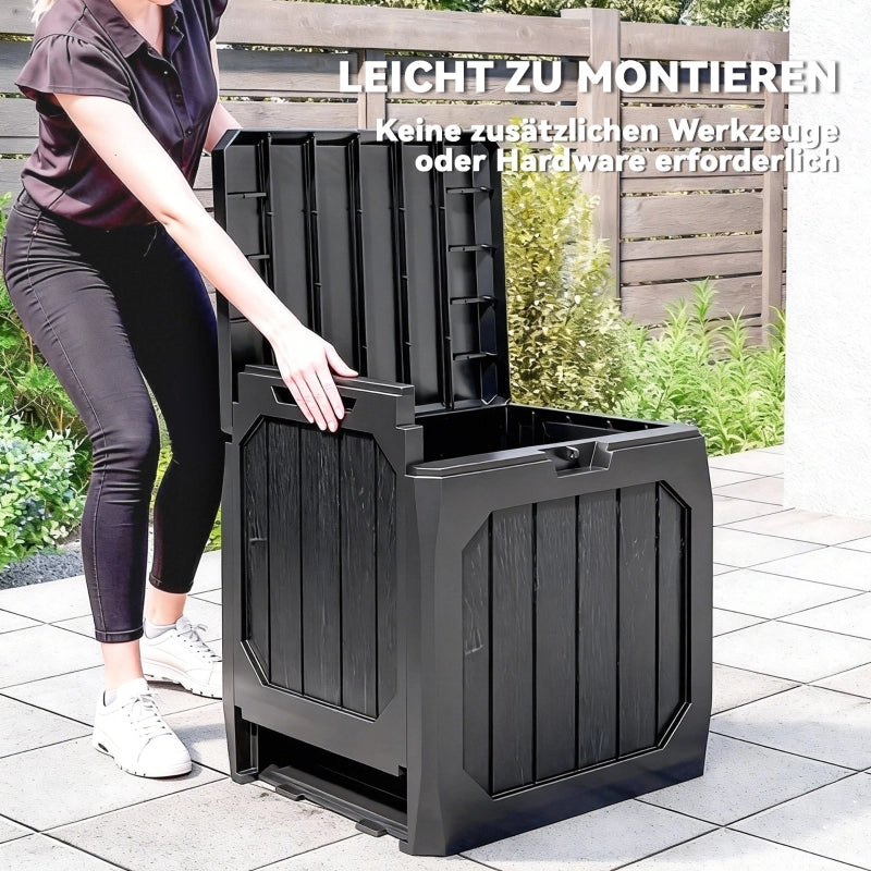 Cassapanca da giardino in plastica con maniglie e chiusura lucchettabile; nera; 56x45x53 cm