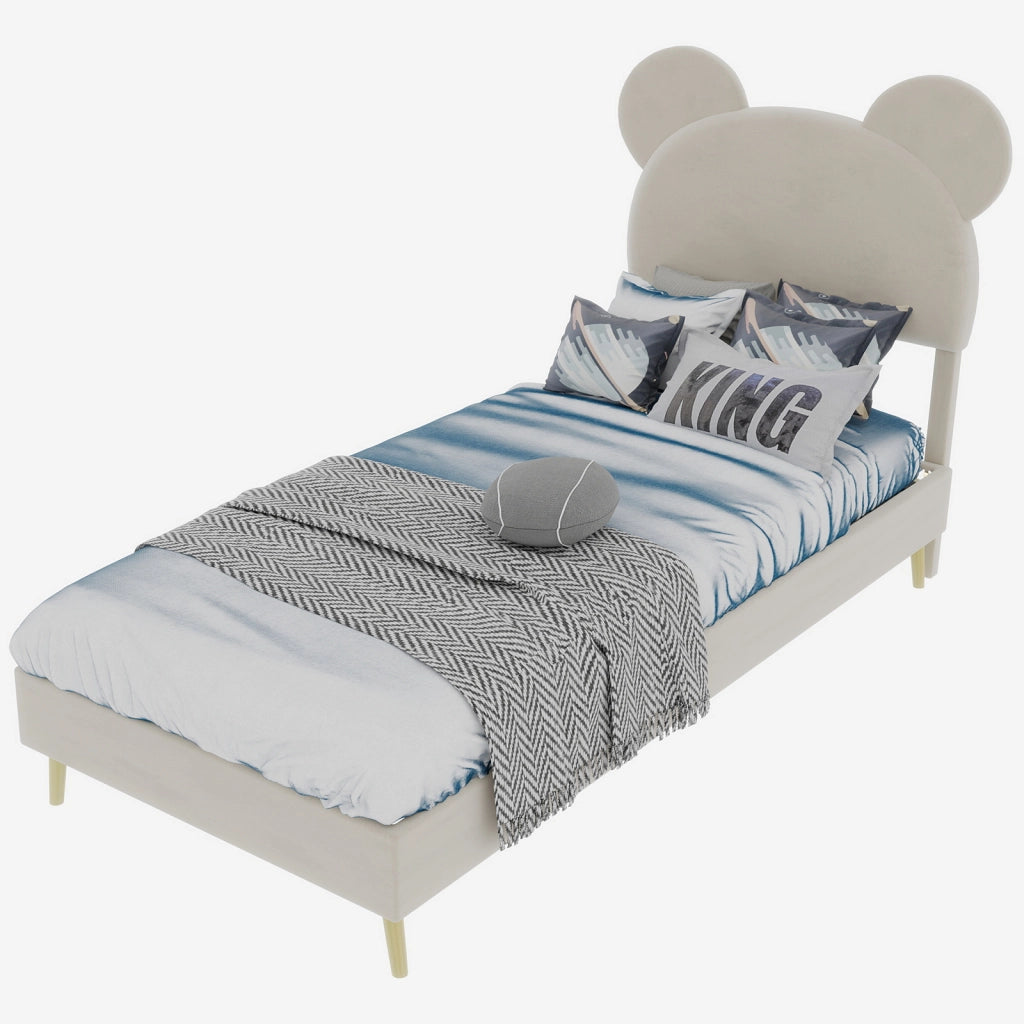 Letto contenitore per bambini 90 × 200 cm con vano sollevabile pneumatico, senza materasso, in tessuto beige