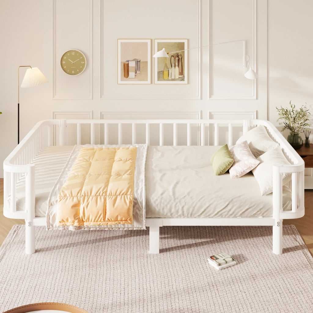 Letto da giorno 140 × 200 cm in metallo con rete a doghe in acciaio bianco per camera e soggiorno