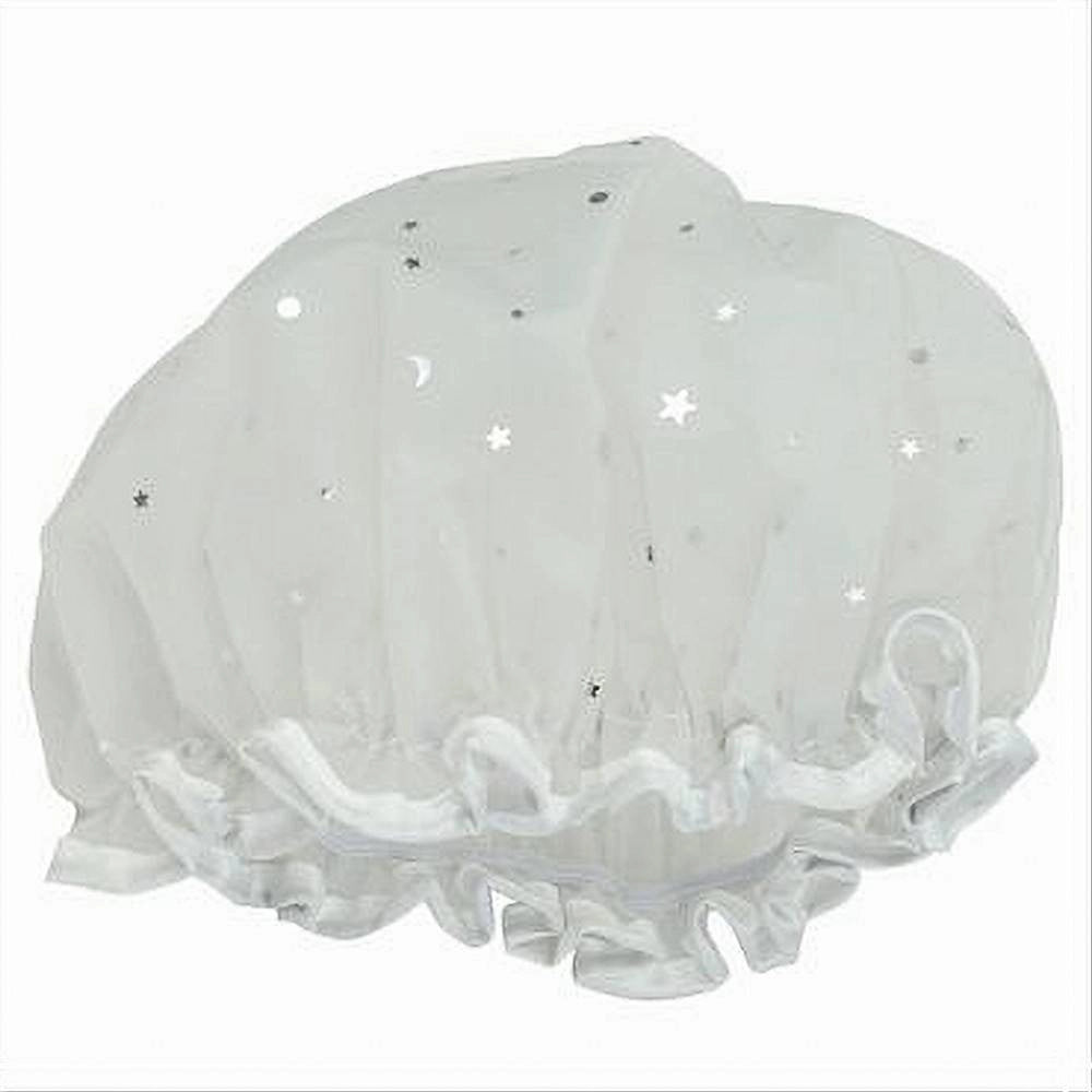 Set 2pz Cuffia Doccia Bagno Elastico Bordino Bianco Stelle Protegge Capelli 79606         