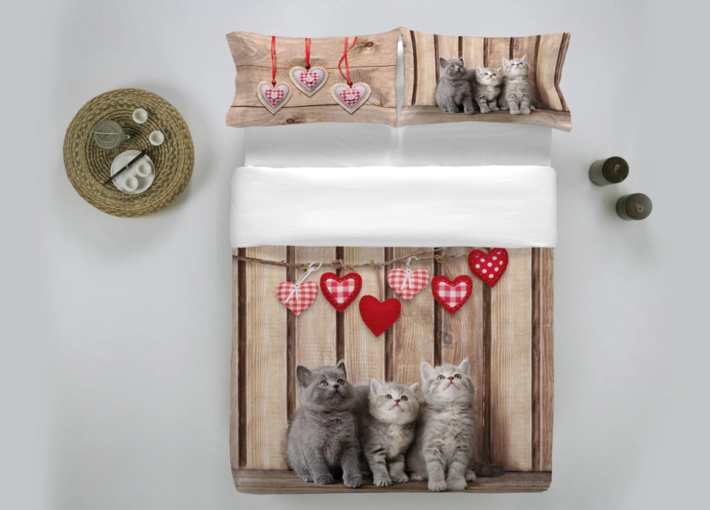 Copripiumino In 100% Cotone Stampa Digitale Modello Fresh Dis. 34 Cat - Singolo - Cat