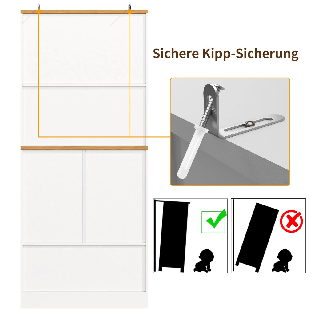 Mobile colonna da cucina con ripiani snack aperti cassetti e maniglie in metallo MDF bianco 80 × 40 × 180 cm