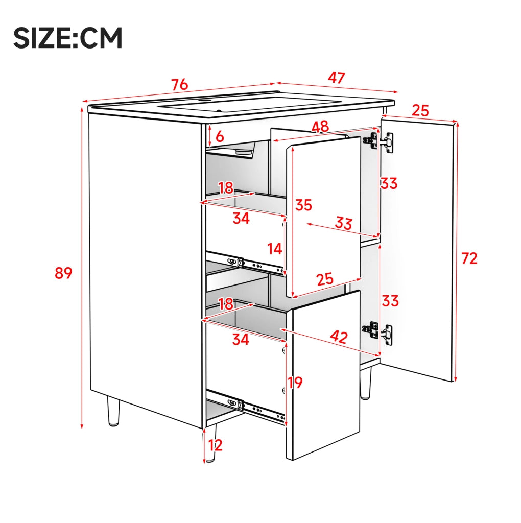 Mobile lavabo bagno 76x47x89 cm rosa MDF e ceramica, LED con sensore radar