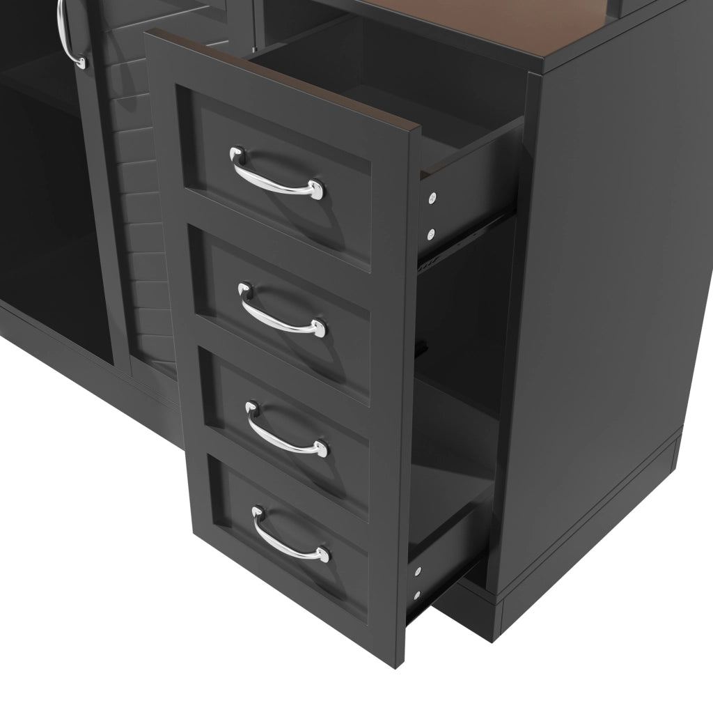 Credenza alta 120x40x188 cm in MDF nero con LED e contenitore integrato