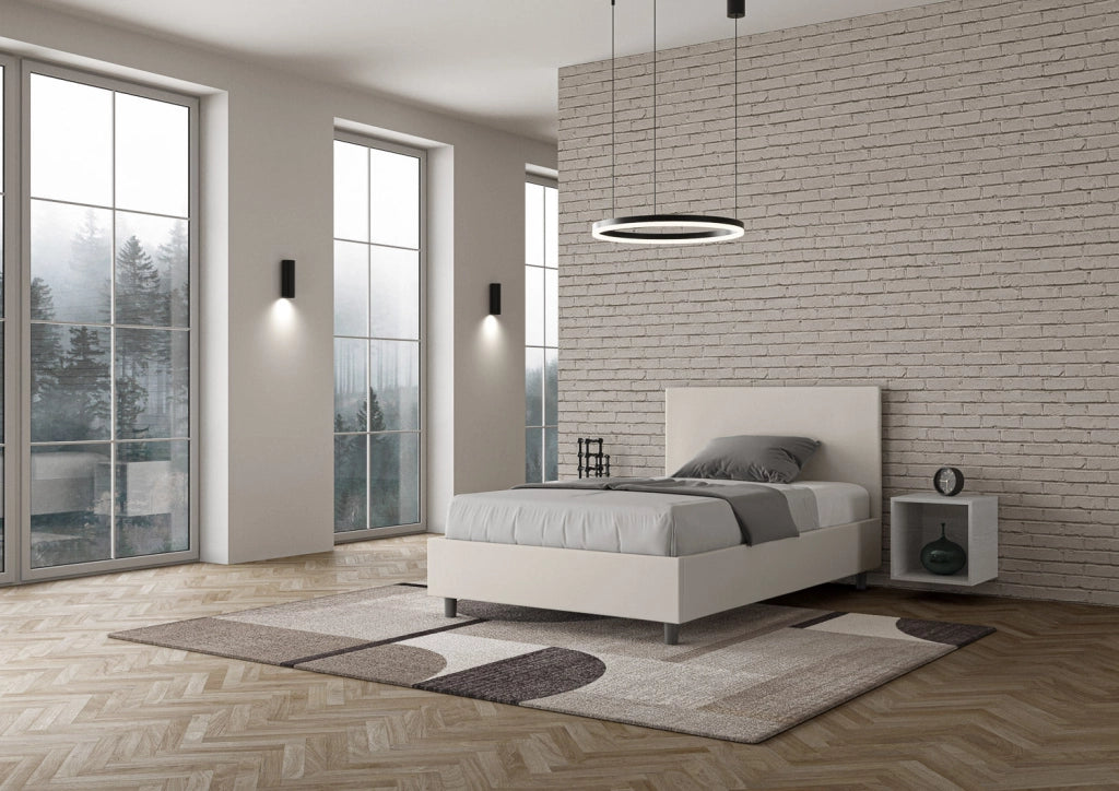 Letto 1 Piazza e Mezzo 120x190 cm con Rete e Contenitore Adele Bianco