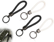 Set di chiavi in pelle di alta qualità a 4 pezzi - Chiavi in pelle con cinturino intrecciato - Chiusura metallica - Utilizzabile per auto, moto, bicicletta e casa - Materiale PU in pelle - Anello per chiave con cinturino in pelle