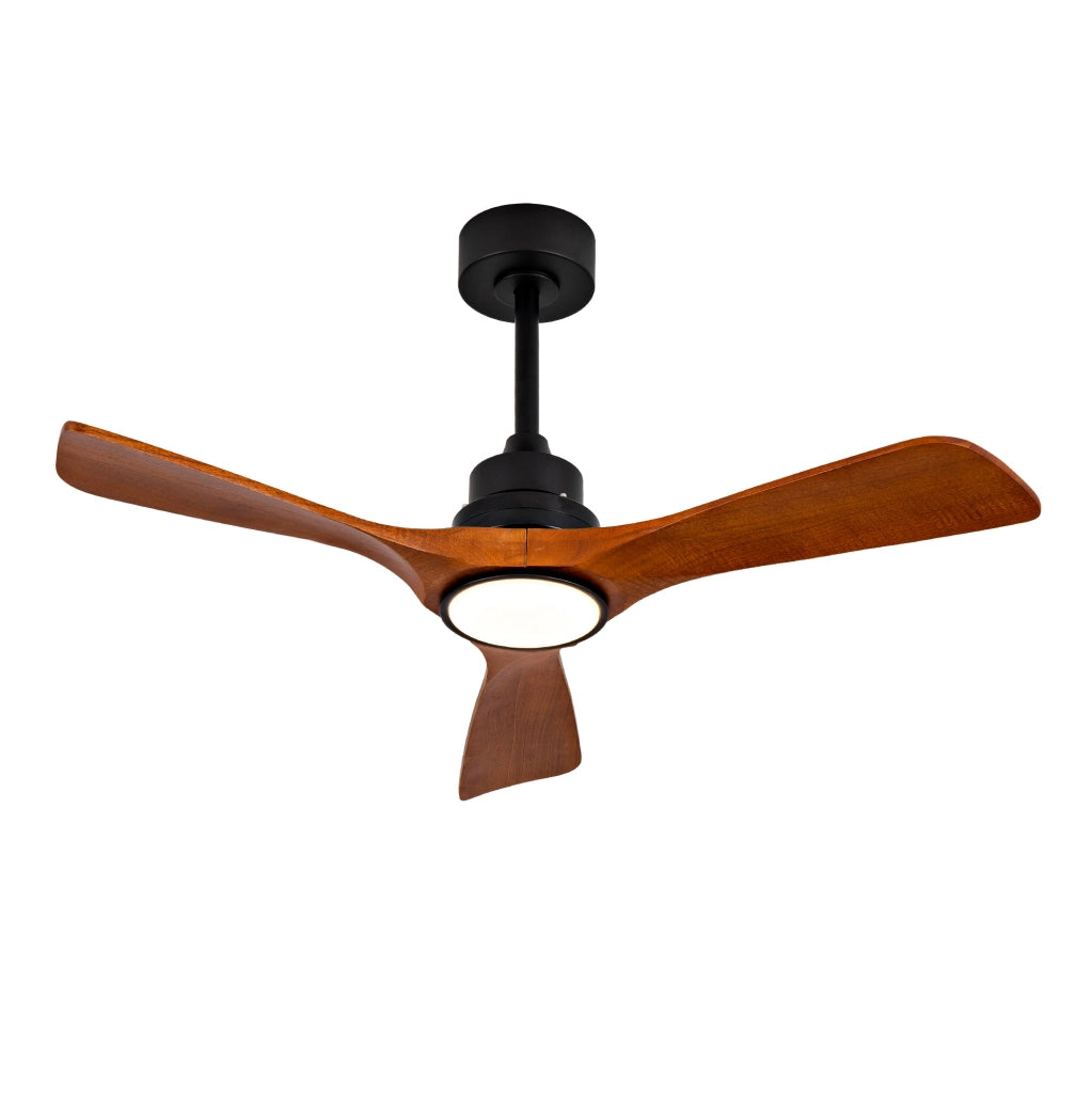 Ventilatore da soffitto 42 pollici nero con LED, 3 pale in legno noce scuro