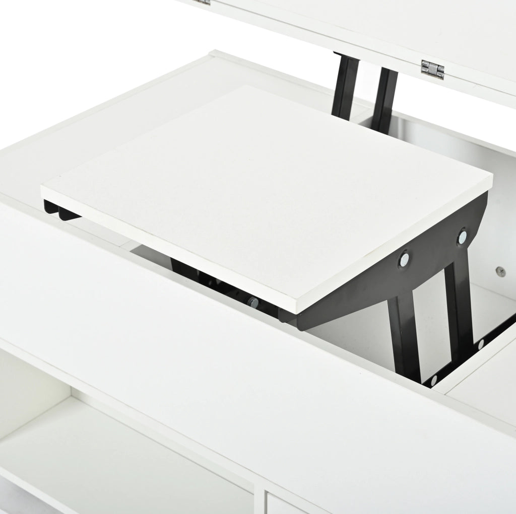 Tavolino da salotto elevabile 100x50 cm con 4 cassetti e ruote bianco HOMVRA