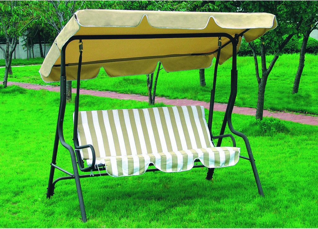 Dondolo tre posti con copertura, acciaio e poliestere 160 gr/mÂ², bianco beige 113x170 h.156cm Fredi