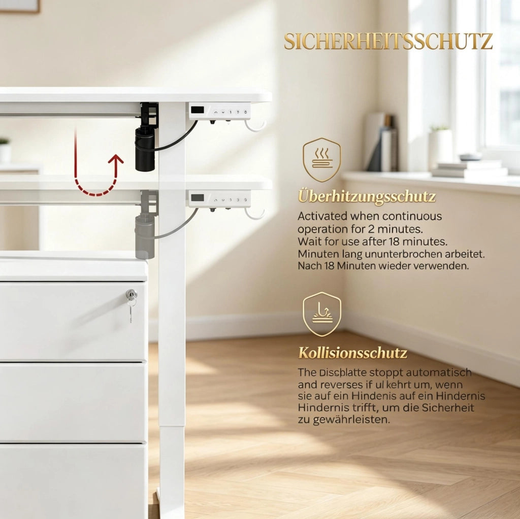 Scrivania Elettrica Regolabile in Altezza 140x60 cm con Struttura in Acciaio e Piano in Legno Bianco