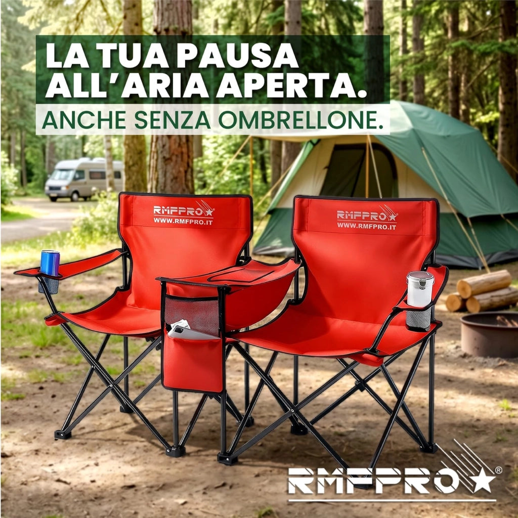 RMF PRO KIT OMBRELLONE + 2 SEDIE PIEGHEVOLI ROSSO