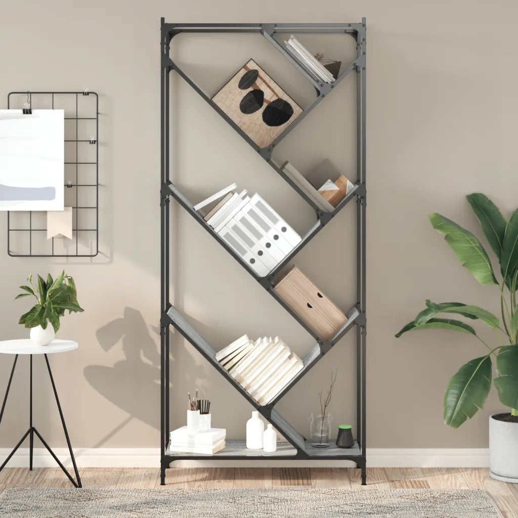Libreria-Scaffale per Libri-Mobile di Stoccaggio Grigio Sonoma 79x30x180cm Legno Multistrato e Metallo