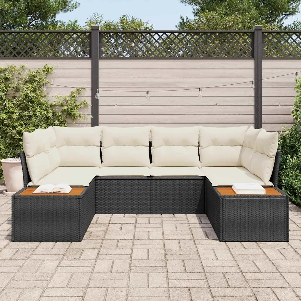 Set Divano da Giardino con cuscino 6 pcs Nero polyrattan