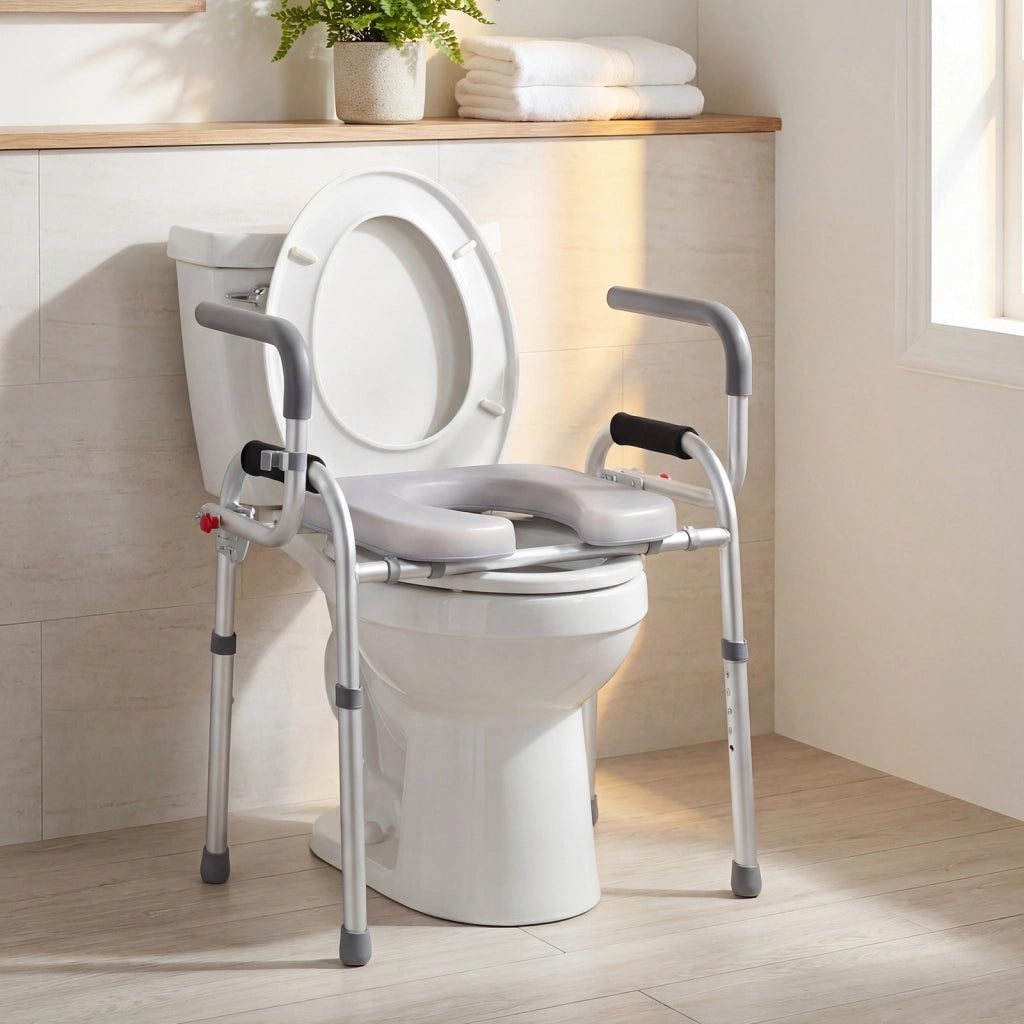 Rialzo per sedile wc con supporto laterale altezza regolabile, Seduta regolabile in altezza anziani donne incinte e pazienti Grigio