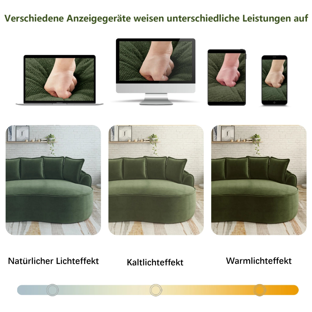 Divano modulare trasformabile con chaise longue profonda e cuscini, design senza struttura in ciniglia verde