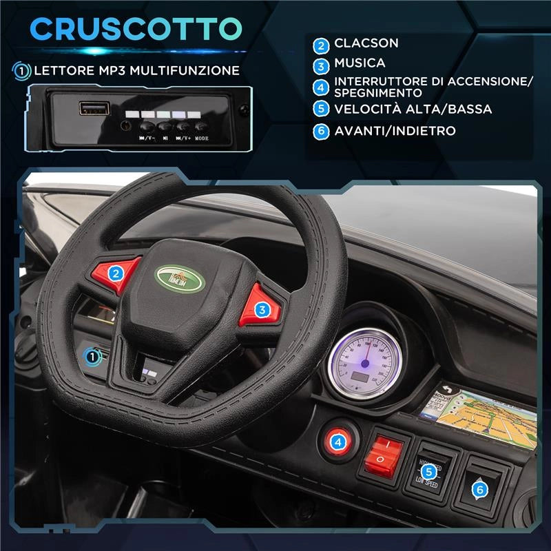 MACCHINA ELETTRICA PER BAMBINI 3-6 ANNI CON TELECOMANDO, LUCI LED E CLACSON, IN PP E METALLO, 110X68X52 CM, NERO