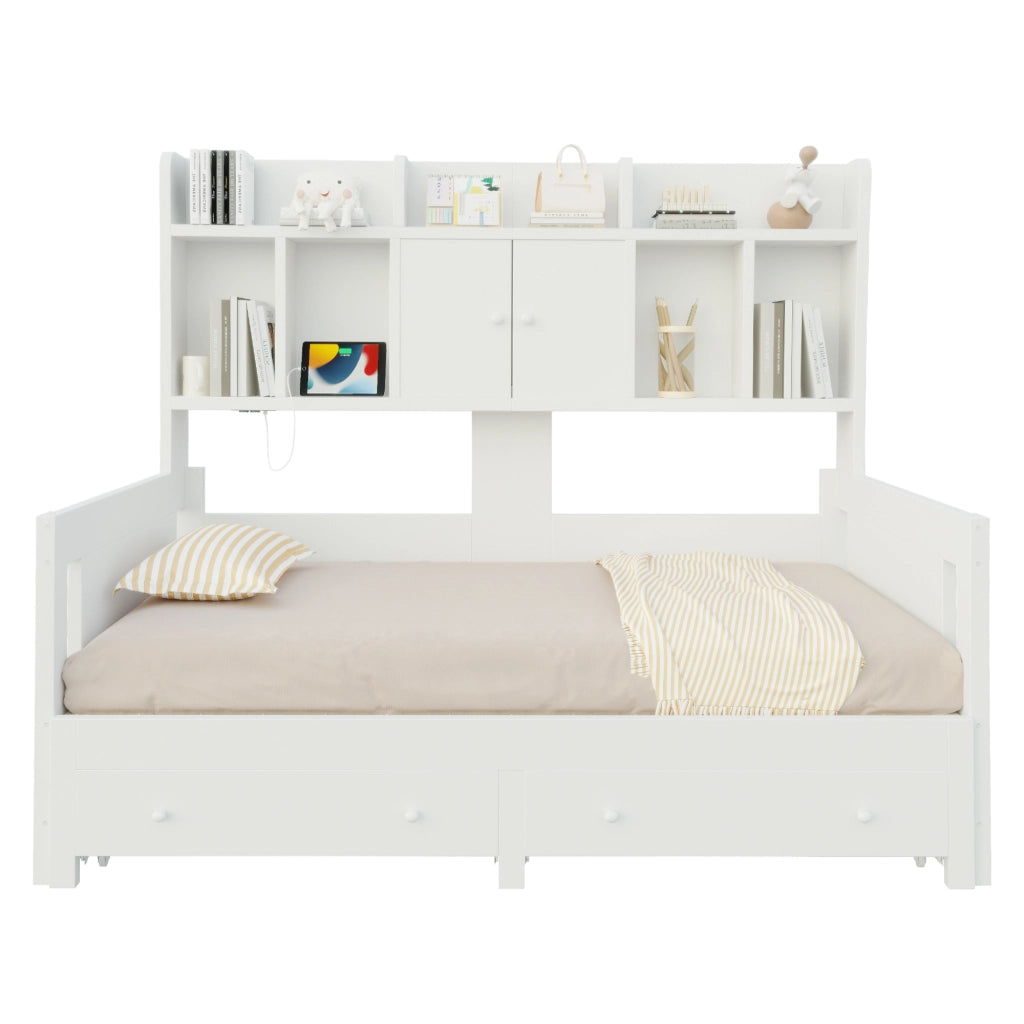 Divano letto estraibile 90x190 cm espandibile a 180x190 cm - Archiviazione e presa LED - Bianco