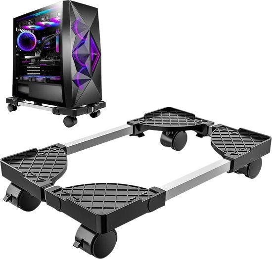 Trolley per CPU in alluminio universale - supporto per CPU per pc con ruote - nero.