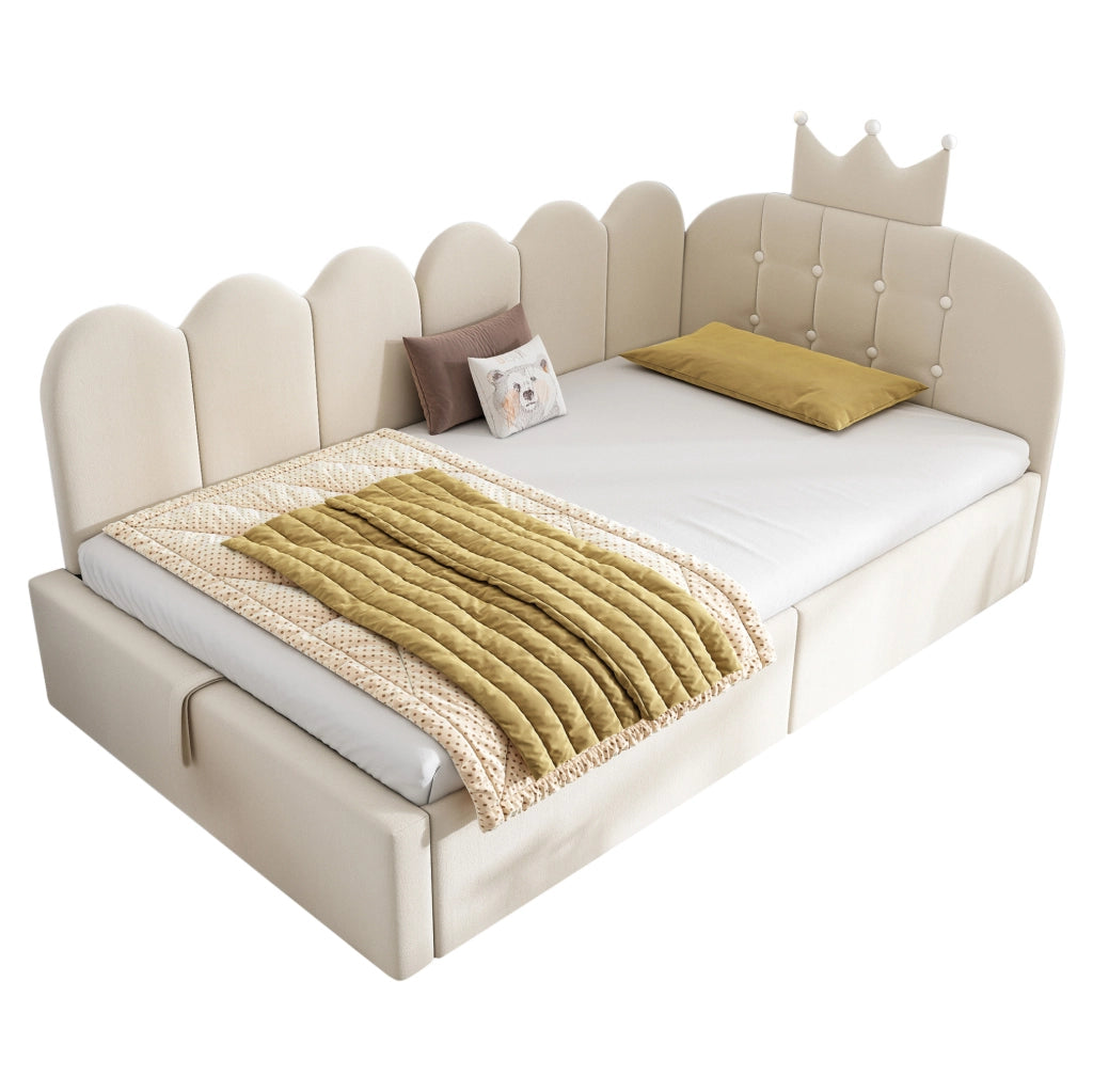 Letto daybed 90x200 cm con contenitore idraulico in velluto beige