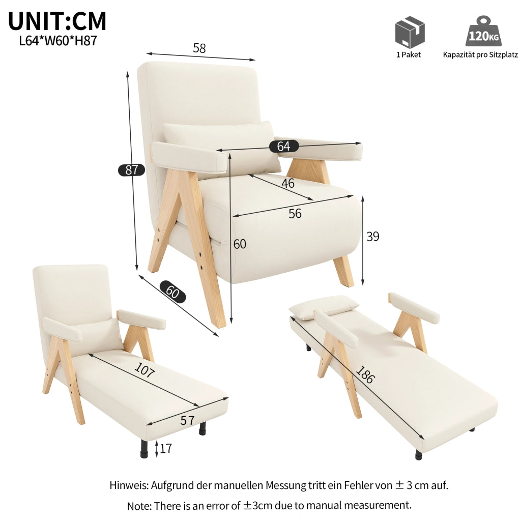 Poltrona Letto Singola Pieghevole ¨C MINIMAL ¨C Tessuto Imbottito