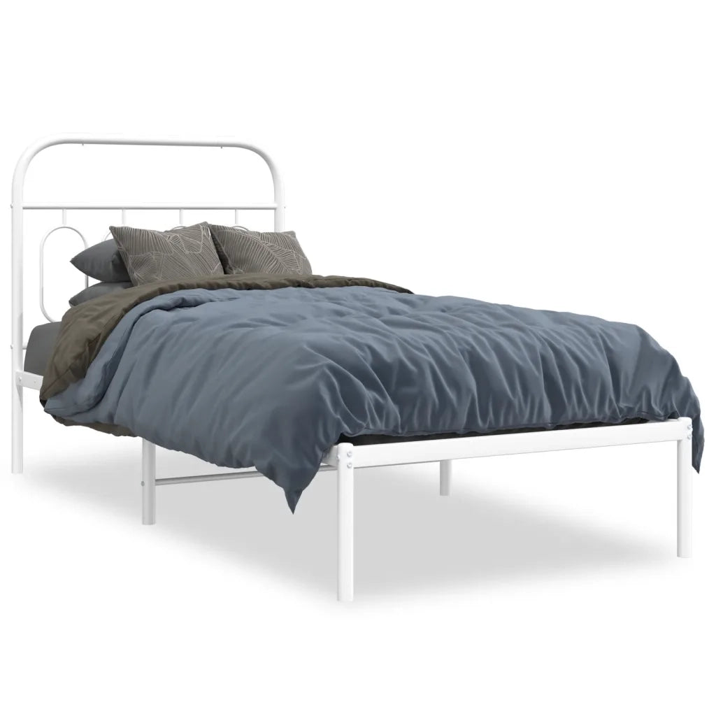 Letto singolo | Letto per adulti | Giroletto con Testiera Metallo Bianco 80x200 cm