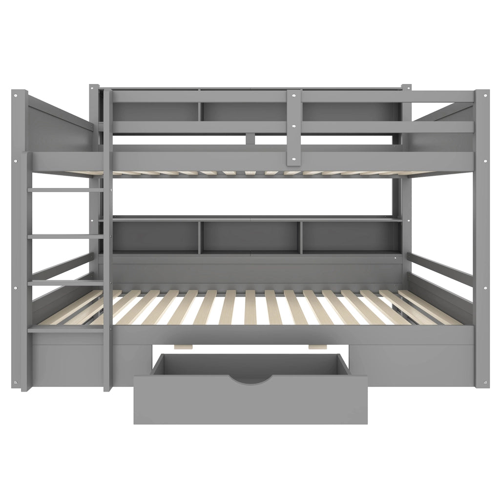 Letto a castello 90 × 200 cm 2 posti con cassetto e vani portaoggetti; senza materasso; pino e MDF grigio
