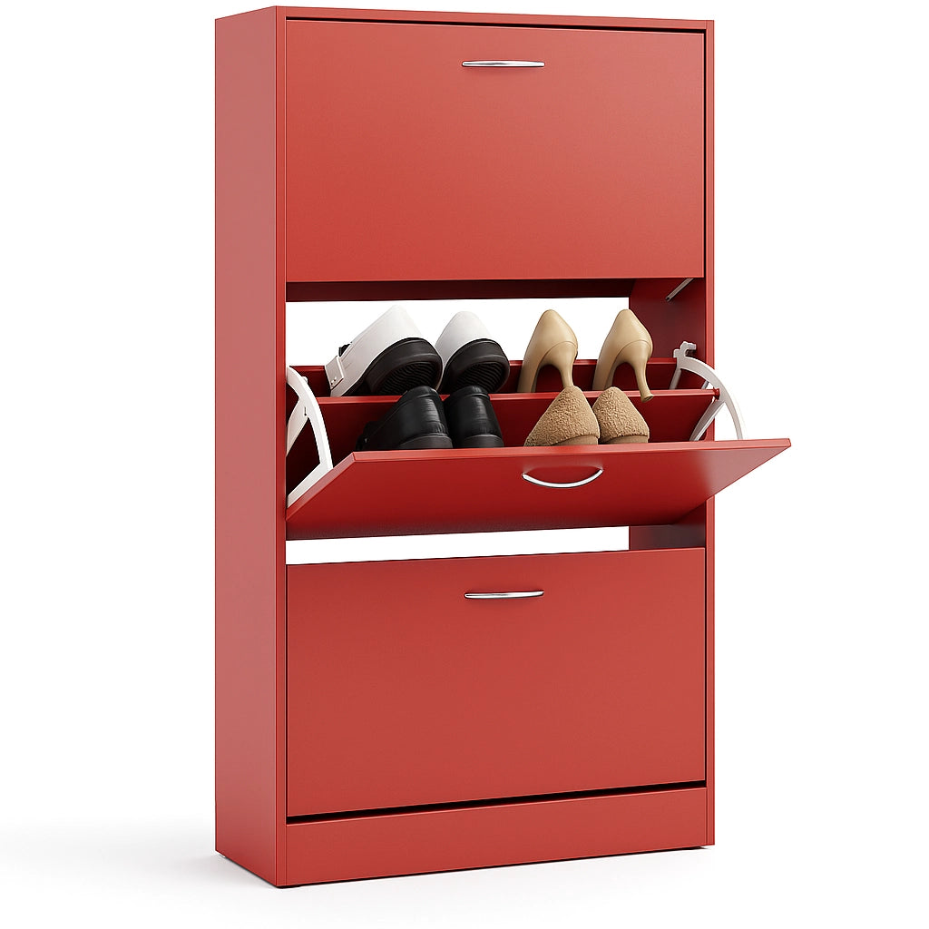 Mobile Scarpiera 3Ante Salvaspazio Doppia Profondità 63x24 H115cm Colore Rosso